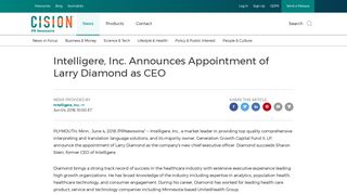 Intelligere, Inc. Announces Appointment of Larry Diamond as CEO