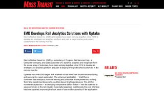EMD Develops Rail Analytics Solutions with Uptake - Mass Transit