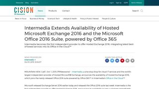 Intermedia Extends Availability of Hosted Microsoft Exchange 2016 ...