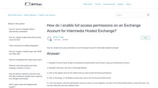 How do I enable full access permissions on an Exchange Account for ...