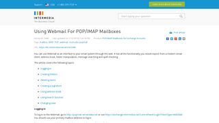 Using Webmail For POP/IMAP Mailboxes - Intermedia Knowledge Base