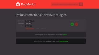 evalue.internationaldelivers.com logins - BugMeNot