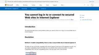 You cannot log in to or connect to secured Web sites in Internet Explorer