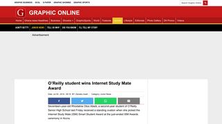 O'Reilly student wins Internet Study Mate Award - Graphic Online