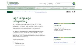 Sign Language Interpreting - Provincial Health Services Authority