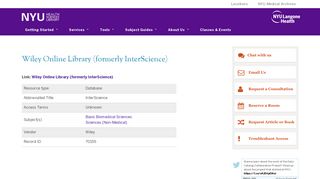 Wiley Online Library (formerly InterScience) | NYU Health Sciences ...