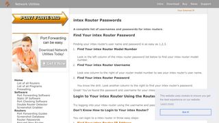 intex Router Passwords - Port Forward