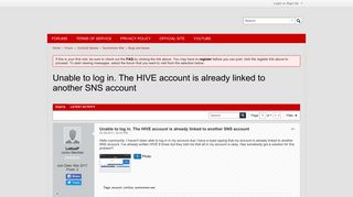 Unable to log in. The HIVE account is already linked to another ...