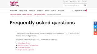 FAQ for students from TARC | Sheffield Hallam University