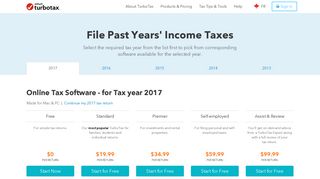 File Past Years' Income Tax Returns | TurboTax 2017, 2016, 2015 ...