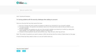 I'm having problems with the security challenge when ... - Mint Support