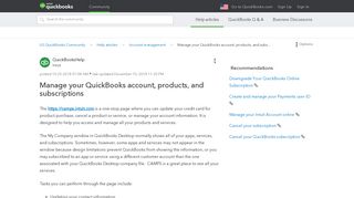 Manage your QuickBooks account, products, and subs... - Intuit