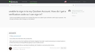 unable to sign in to my Quicken Account. How do I get a verific ...