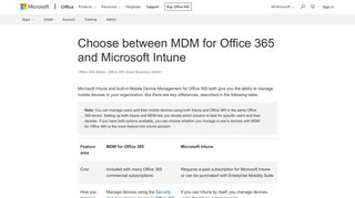 Choose between MDM for Office 365 and Microsoft Intune - Office 365