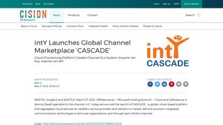 intY Launches Global Channel Marketplace 'CASCADE' - PR Newswire