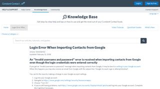 Login Error When Importing Contacts from Google - Constant Contact ...