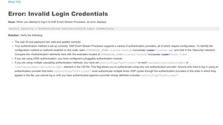 Error: Invalid Login Credentials - SAP Help Portal