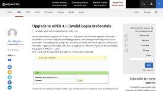 Upgrade to APEX 4.1: Invalid Login Credentials - Simple Talk