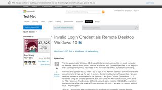 Invalid Login Credentials Remote Desktop Windows 10 - Microsoft