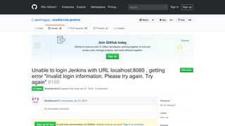 Unable to login Jenkins with URL localhost:8080 , getting error - GitHub