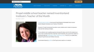 Propel middle school teacher named Inventionland Institute's Teacher ...
