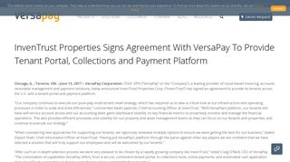 InvenTrust Properties Signs Agreement With VersaPay To Provide ...