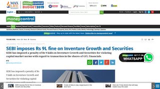 SEBI imposes Rs 9L fine on Inventure Growth and Securities ...