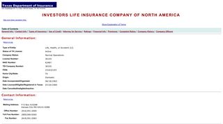 investors life insurance company of north america - Display company ...