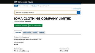 IOMA CLOTHING COMPANY LIMITED - Overview (free company ...