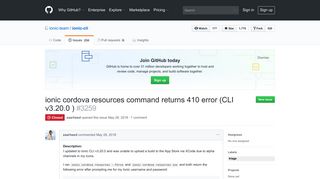 ionic cordova resources command returns 410 error (CLI v3.20.0 ...