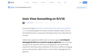 Ionic View Sunsetting on 9/1/18 | The Ionic Blog