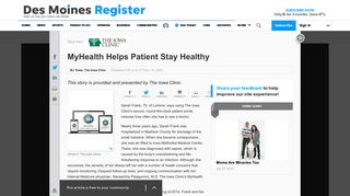 MyHealth Helps Patient Stay Healthy - The Des Moines Register