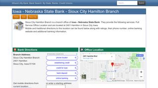 Iowa - Nebraska State Bank in Sioux City Iowa - 2401 Hamilton Hours ...
