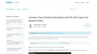 Connect Your Cameras Directly to the PC and Log in via Reolink Client