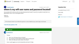 where is my wifi user name and password located? - Microsoft Community