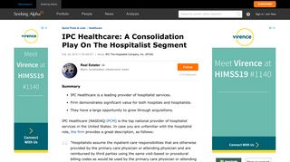 IPC Healthcare: A Consolidation Play On The Hospitalist Segment ...