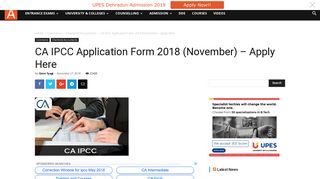 CA IPCC Application Form 2018 (November) - Apply Here | AglaSem ...