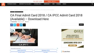 CA Final Admit Card 2018 / CA IPCC Admit ... - AglaSem Admission