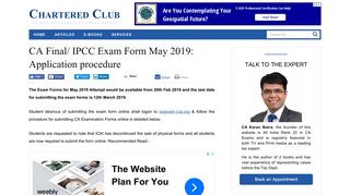 CA Final/ IPCC Exam Form May 2018: Application procedure