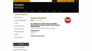 Student Webmail - Purdue University Fort Wayne