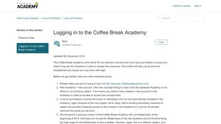 Logging in to the Coffee Break Academy – Radio Lingua Helpdesk