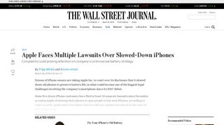 Apple Faces Multiple Lawsuits Over Slowed-Down iPhones - WSJ