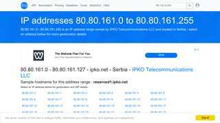 80.80.161 - ipko.net - Serbia - IPKO Telecommunications LLC ... - DB-IP