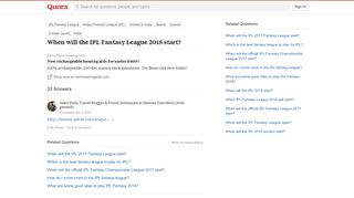 When will the IPL Fantasy League 2018 start? - Quora