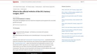 What is the official website of the IPL Fantasy League, 2017? - Quora