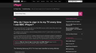 BBC iPlayer Help - Why do I have to sign in to my TV every time I use ...