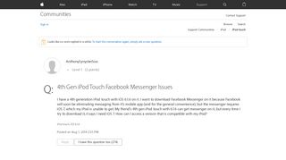 4th Gen iPod Touch Facebook Messenger Iss… - Apple Community