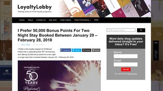 I Prefer 50,000 Bonus Points For Two Night Stay Booked Between ...