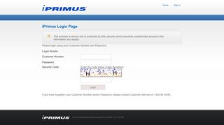 iPrimus Login Page