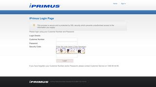 iPrimus Login Page